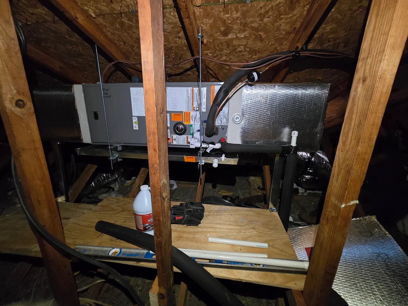 Ruud air handler installed in an attic